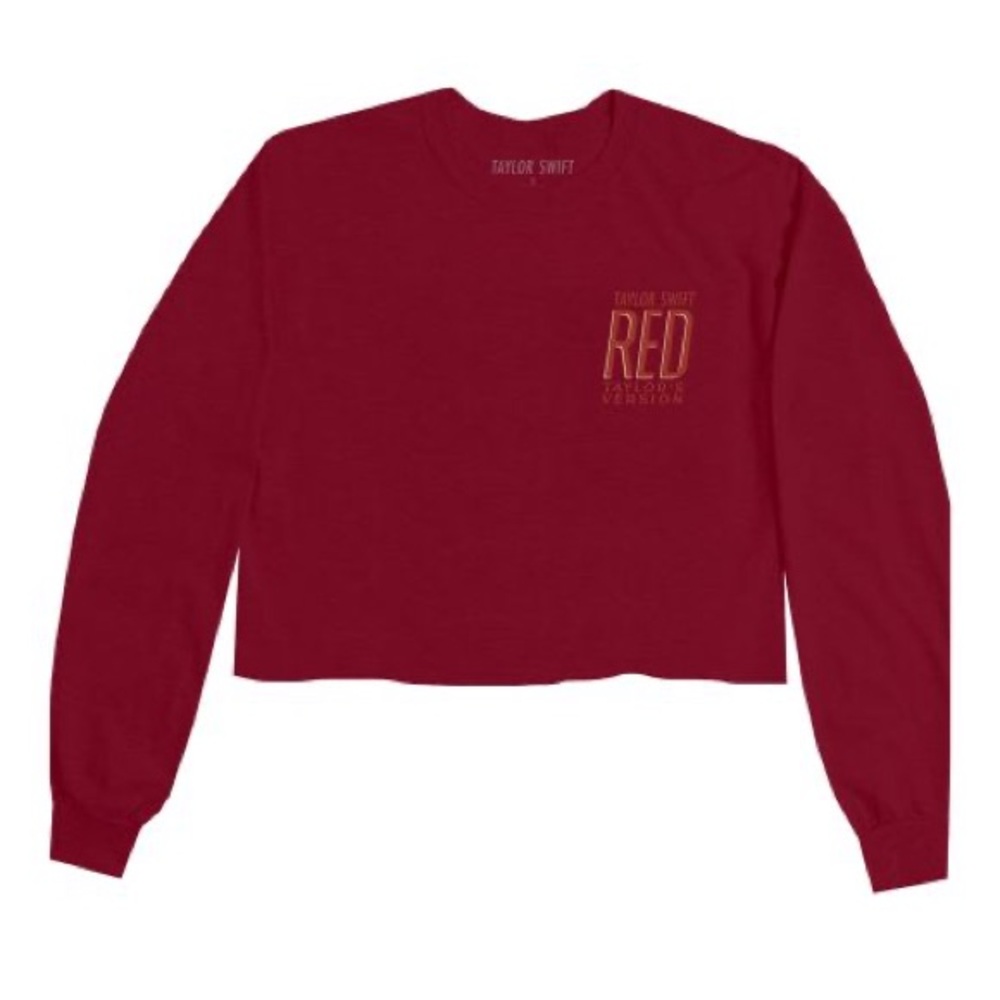 Taylor Swift: Red (TV) Eras Dark Red Cropped Long Sleeve T-Shirt- VGUC